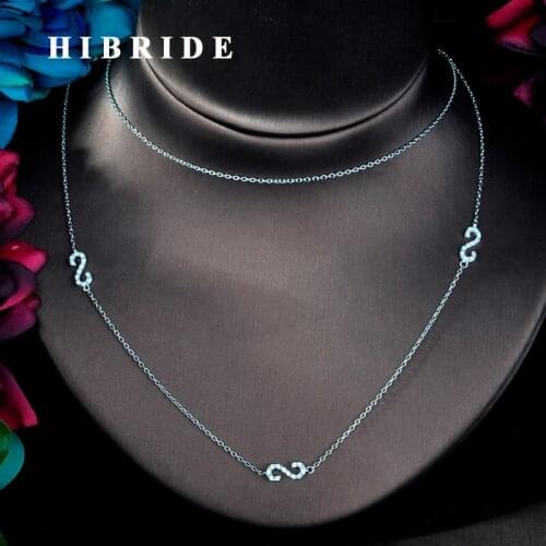HIBRIDE New Design Cubic Zircon S Letter Double Link Sweater Chain Necklace For Women Wedding Jewelry Accessories N-790