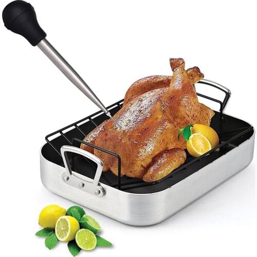 Turkey Baster Set Stainless Steel Baster Injector Needle Cleaning Brush Barbecue Supplies