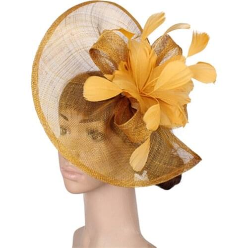 Sinamay base with feather flower Cocktail hats fascinators hair accessories occasion wedding hats High quality 21 colors select