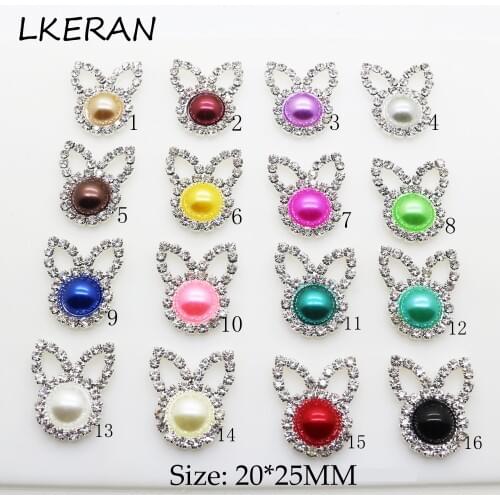 LKERAN 10Pcs Cute rabbit Pearl Button 20 * 25mm Diy Rhinestone decorative button flatback Embellishment Jewelry Accessories