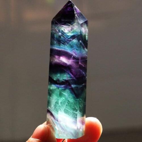 Natural Fluorite Crystal Colorful Striped Fluorite 6.5-8 CM Quartz Crystal Stone Point Healing Hexagonal Wand Treatment Stone