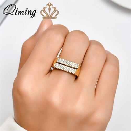 Trendy Miami Cuba Luxury Rings Women Ladies Zircon Geometric Fashion Jewelry Vintage Punk Adjustable Ring Gift