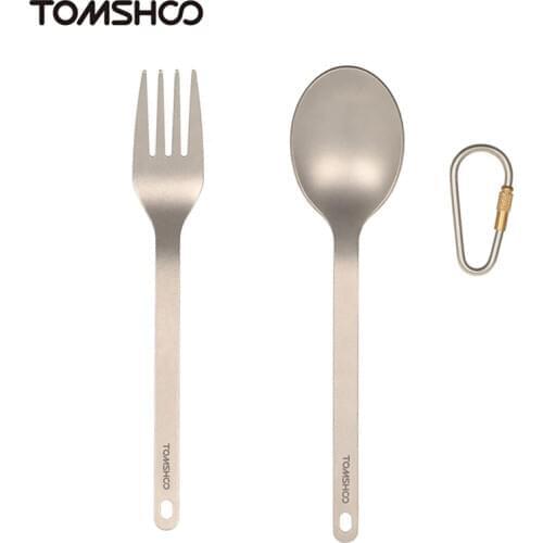 TOMSHOO Camping Titanium Spork Cutlery Camping Tableware Dinner Frok Spoon Tableware Set with Storage Sack Outdoor Survival