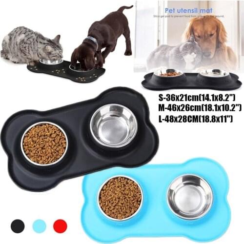 Non-Slip Double Dog Bowl With Silicone Pad Durable Stainless Steel Pet Feeding Bowl Waterer