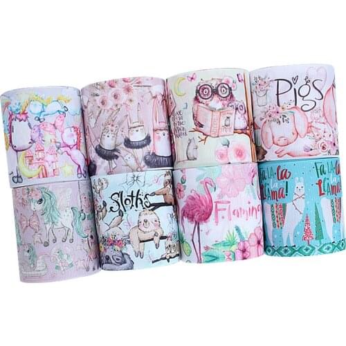 50yards/lot) FLRARIBBON 38mm 75mm new watercolor cartoon animals print ribbon