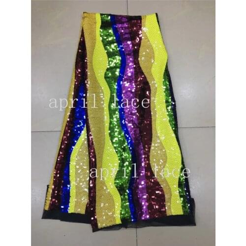 2018 new stock zpp007# 5 yards luxury mix color sequin embroidery tull mesh african lace for sawing bridal wedding dress