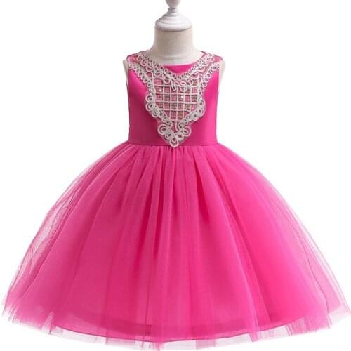 New girl puffy princess dress girl sleeveless bowknot lace gauze dress girl show dress girl costume clothes