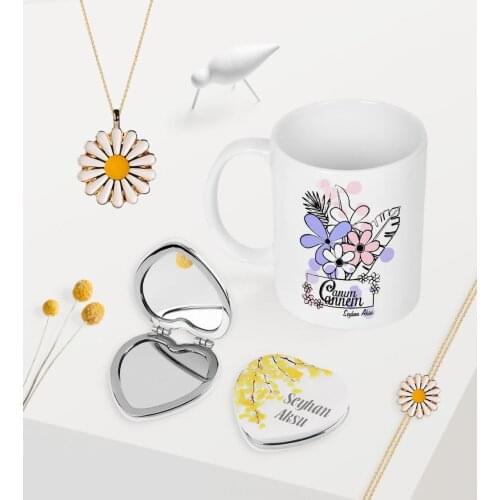 Personalized Dear Mom Mug Heart Mirror Daisy Necklace Bracelet Set-16
