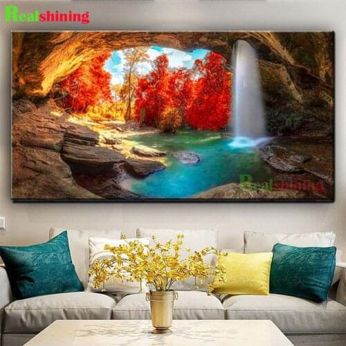 Nature waterfall Landscape diamond Painting Sunshine Forest Lake embroidery with diamond mosaic 5D icon large size decor N1624