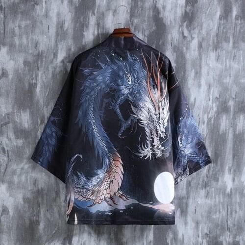 Plus Size Japanese Cardigan Chinese Style 3D Print Dragon Kimono Yukata Haori Robe Men and Women Loose Cardigan Streetwear Tops