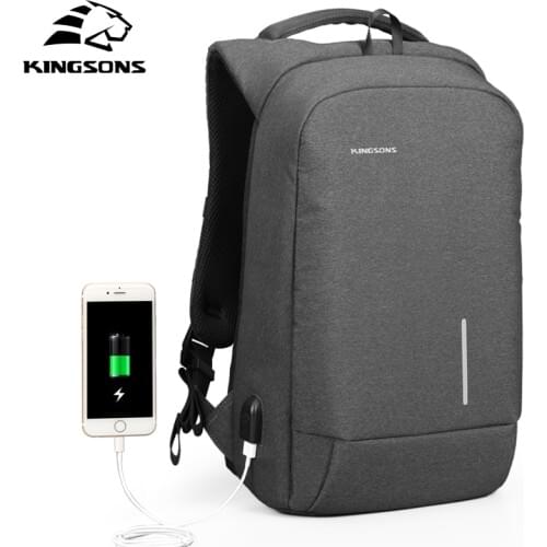 Kingsons Brand 15'' Men Laptop Backpack External USB Charge Antitheft Computer 13'' Backpacks Male Waterproof Bags New Arrival