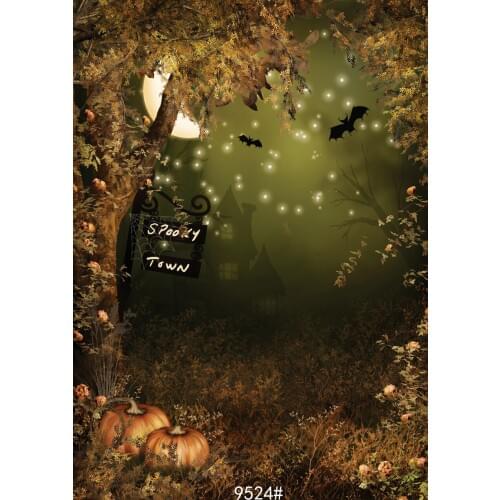 Mist Town Halloween Vinyl Studio Backdrop Computer Printed Photography Prop Photo Background for Kids Party Photo Shooting