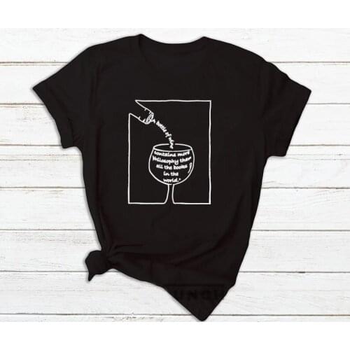 Tee A Bottle of Wine Contains More Philosophy T-Shirt Camisetas Tee Aesthetic Vintage Grunge Graphic Women Unisex Tshirt Top