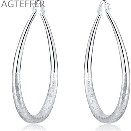 AGTEFFER 925 Sterling Silver Grain 54mm Circle Hoop Earrings For Women Lady Best Gift Fashion Charm Silver Wedding Jewelry