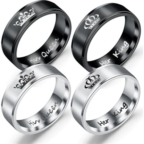 Ufine Fashion jewelry couple ring Titanium steel vintage crown ring his Queen her King 6mm Party Rings jewelry R044