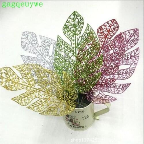 10pcs Palm Leaves Monstera Christmas Artificial Gold leaves Simulation leaves Christmas decorations 35x14cm