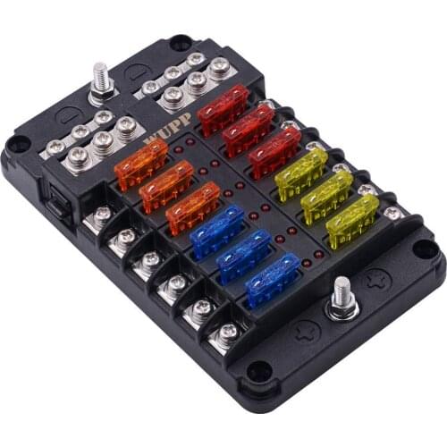 12 Circuits with Negative Bus Fuse Box Holder for Car Marine RV Truck DC 12-24V for car boat camper waterproof