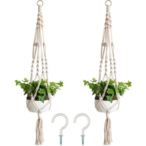 2 Pack Macrame Plant Hangers with Hooks Hanging Plant Flower Pot Holder Basket for Home Garden Office Hanging Rope