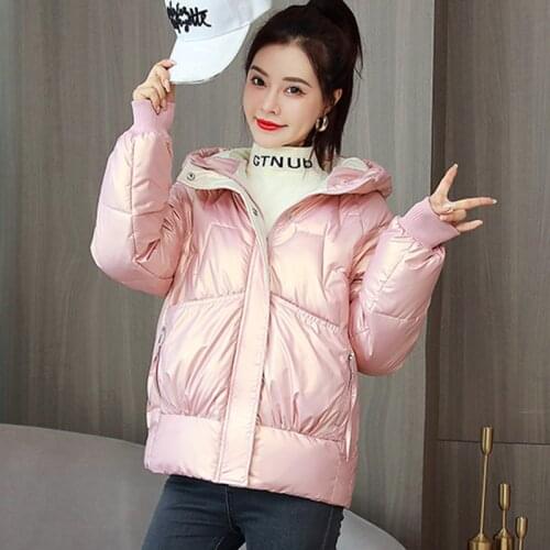 2021 Winter Women Parkas Jackets Casual Shiny fabric Thick Warm padded Hooded Coats Female Winter Outwear Jackets