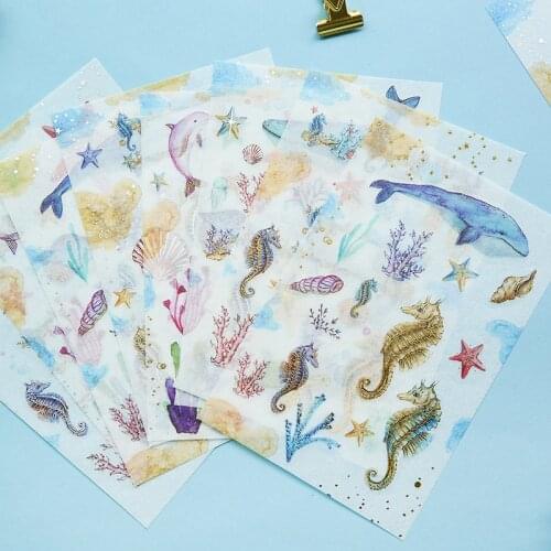 3 Sheets/pack Kawaii Under the Sea Golden Silver Foil DIY Decorative Stickers Diary Phone Bottle Decoration Stick Label