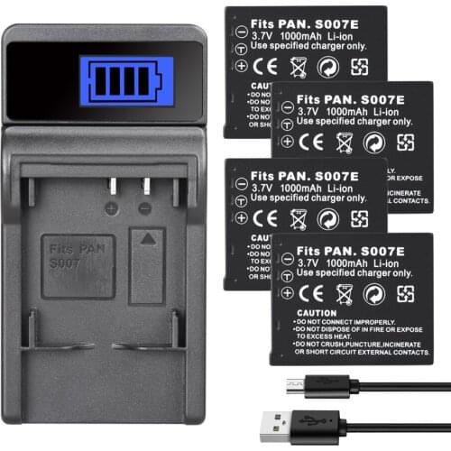 CGA-S007 S007E Battery 1000mAh For Panasonic Lumix DMC TZ1 TZ2 TZ3 TZ4 TZ5 TZ50 TZ15 Camera Batterie CGAS007 Charger 4.2V