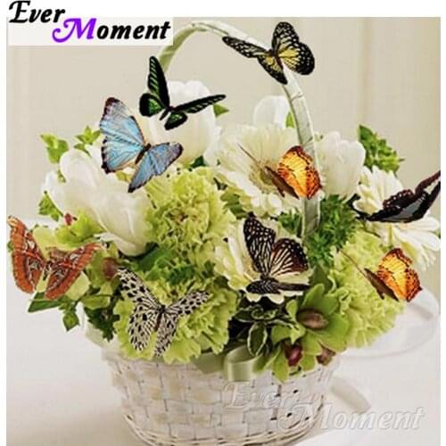 Ever Moment DIY Diamond Painting Butterfly and Flower Diamond Mosaic Full Square Drills Home Decoration Artwork ASF1138