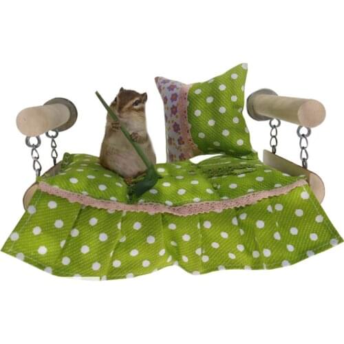 Squirrel Chinchilla Hamster Rats Hammock Bed with Mattress Pad for Small Animals Wooden Stands Platform for Cage