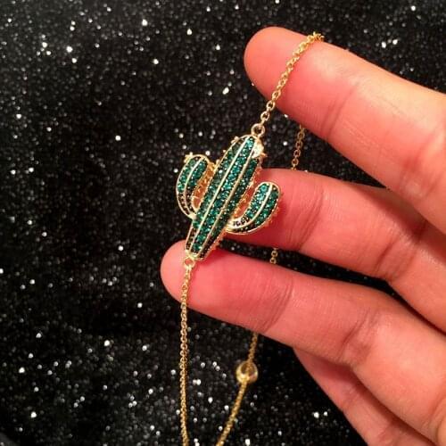 New Summer Cactus Bracelet Beautiful Green Plant Cubic Zirconium Color Fashion Bangles Women Girl Party Jewelry Birthday Gift