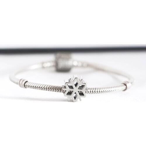 Authentic S925 Silver Openwork Polished Snowflake Bead Charm fit Lady Bracelet Bangle DIY Jewelry