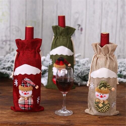 Christmas Decorations Red Wine Bottle Cover Bag Holiday Hotel Home Decor New Year Merry Christmas Snowman Wine Bottle Cover