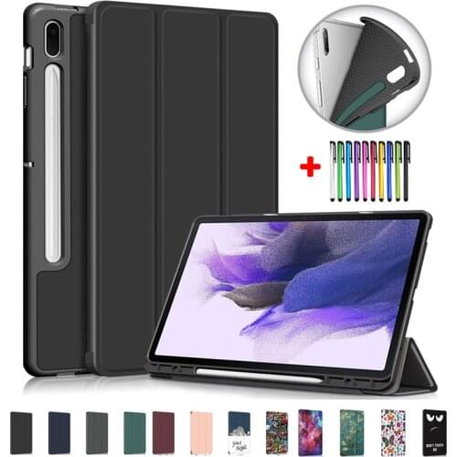 Coque For Samsung Galaxy Tab S7 FE Case With Pencil Holder Tablet Painted TPU Shell For Samsung Tab S7 Plus Cover S7+ 12.4 inch