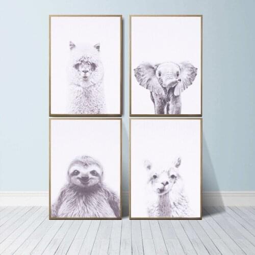 Black & White Wild Animal Sloth llama Elephant Canvas Art Print and Poster Modern Canvas Painting Nordic Wall Picture Home Decor