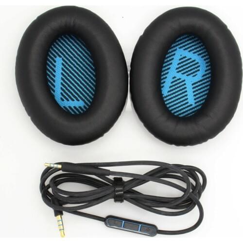 Black Replacement Ear Pads Earpads & Audio Cable Cord with Mic for 25 QC25 QC 25 Headphones