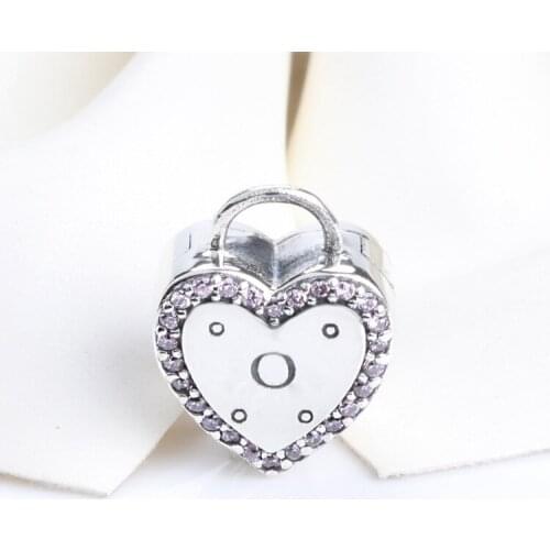 S925 sterling silver vow lock fixed clip heart-shaped lock bit clasp Beads Fit Original Bracelet Pendant DIY Jewelry Charms Gift