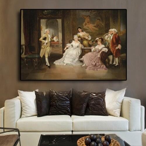 90X120CM European Party Palace Portrait Oil Painting Posters and Prints Canvas Art Scandinavian Wall Picture for Living Room