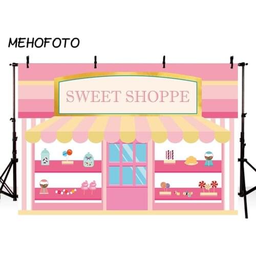 MEHOFOTO Backdrop for Sweet Shoppe Photography Candy Bar Birthday Theme Party Banner Decoration Background for Photo Studio