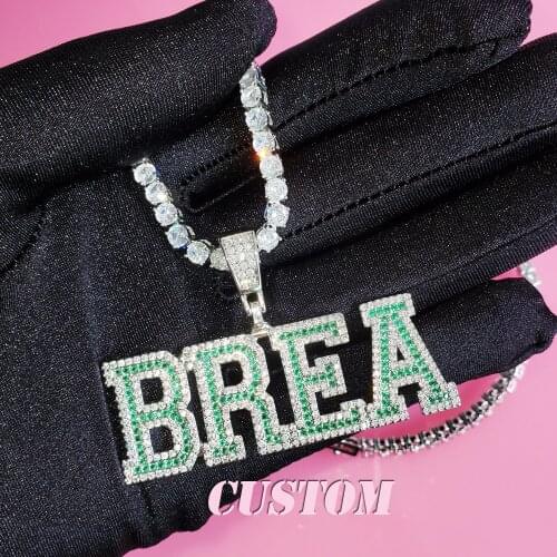 Name Necklace Double Colors Varsity Font Letters Custom Name Pendant Iced Out Letters Pendant Personalised Gift Drop Shipping