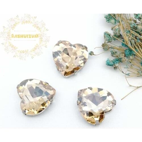 Classic style! Champagne heart shape Glass Crystal sew on rhinestones with four claw Diy Wedding dress and Mobile phone shell
