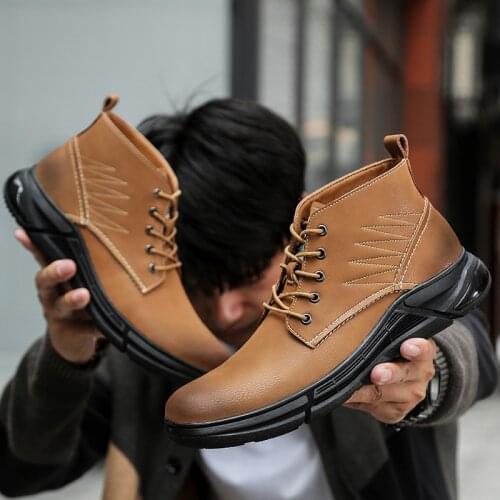 Large Size Leather Men Boots Shoes Casual High-top Martin Boots Fashion Business Office Boots Warm Boots Increase Platform Boots