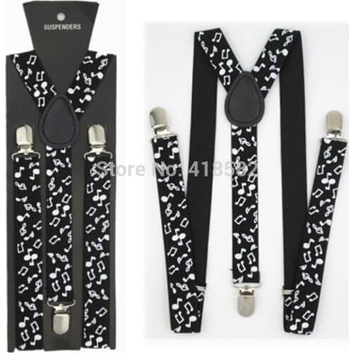 BD018-L size 2016 New Mens Fashionable 1 Inch Wide Black White Musical Note suspender women brace free shipping
