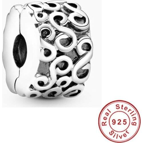 New 925 Sterling Silver Beads Infinity Swirl Clip Charm Fit Original Pandora Bracelet DIY Women Jewelry