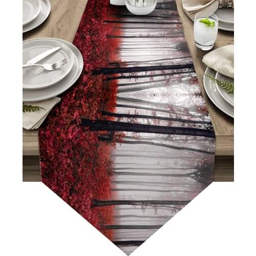 Autumn Woods Maple Leaves Red Table Runners Home Dining Coffee Table Decor Table Cloth Wedding Decoration Table Cover