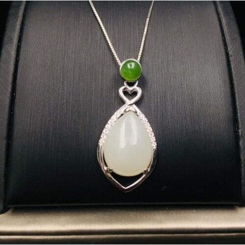 New S925 Silver Hetian Jade Pendant Fashionable Drop Necklace, Designed for Womens Jewelry Gifts