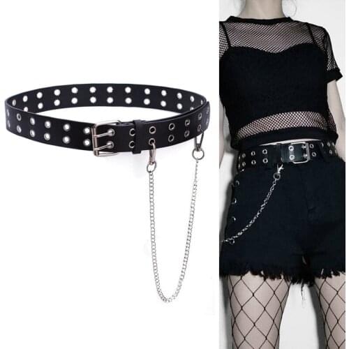 Punk New Design Hollow Rivet Belts Jeans Silver Pin Buckle Faux Leather Waist Strap Girl Black Waistbands Dress Coat Party Bar