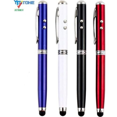 Durable 4 In 1 Laser Pointer LED Torch Touch Screen Stylus Ball Pen for Mobilephone for IPad Wholesale 300pcs