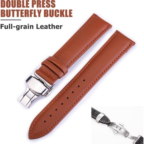 2018 Plain weave Cowhide Band Genuine Leather Watchband Double press Butterfly buckle Strap Accessories For Wristwatch 12mm-24mm