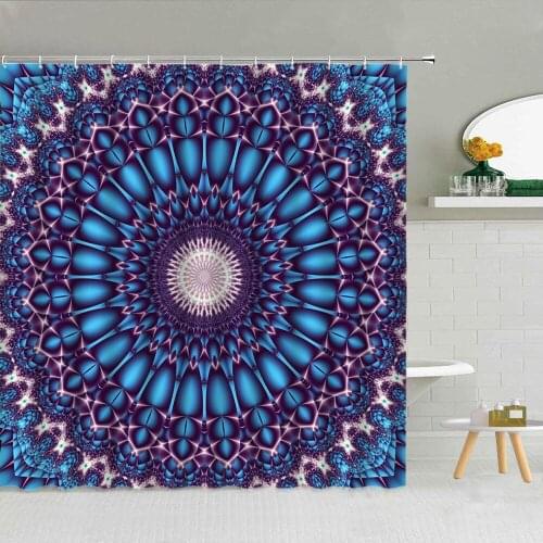 Bohemia Luxury Shower Curtain Blue Mandala Flower Geometry Bathroom Decor Accessories Durable Waterproof Fabric Hooks Curtains