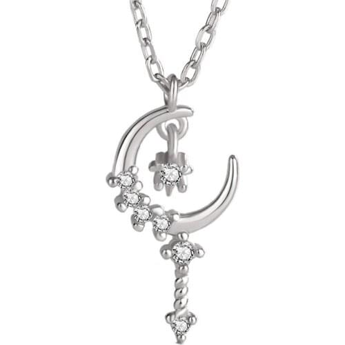 S925 Sterling Silver Magic Wand Beautiful Girl Necklace Fairy Star 18K Gold Diamond Clavicle Chain