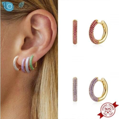 1PC 925 Silver Ear Buckle Circle Hoops Earring for Women Round Luxury Shinny Crystal Ear Buckles Earrings Ohrringe Jewelry Gifts