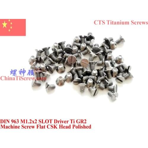 DIN 963 Titanium screw M1.2x2 M1.2x3 M1.2x4 M1.2x5 M1.2x6 M1.2x8 Flat Head Slot Driver Ti GR2 Polished 50 pcs